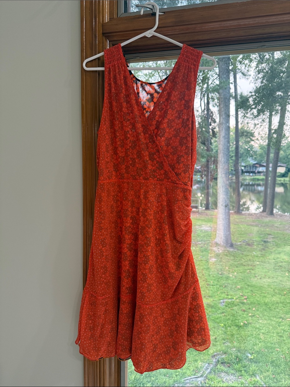 CAbi Orange Sleeveless Wrap Midi Dress, Reversible